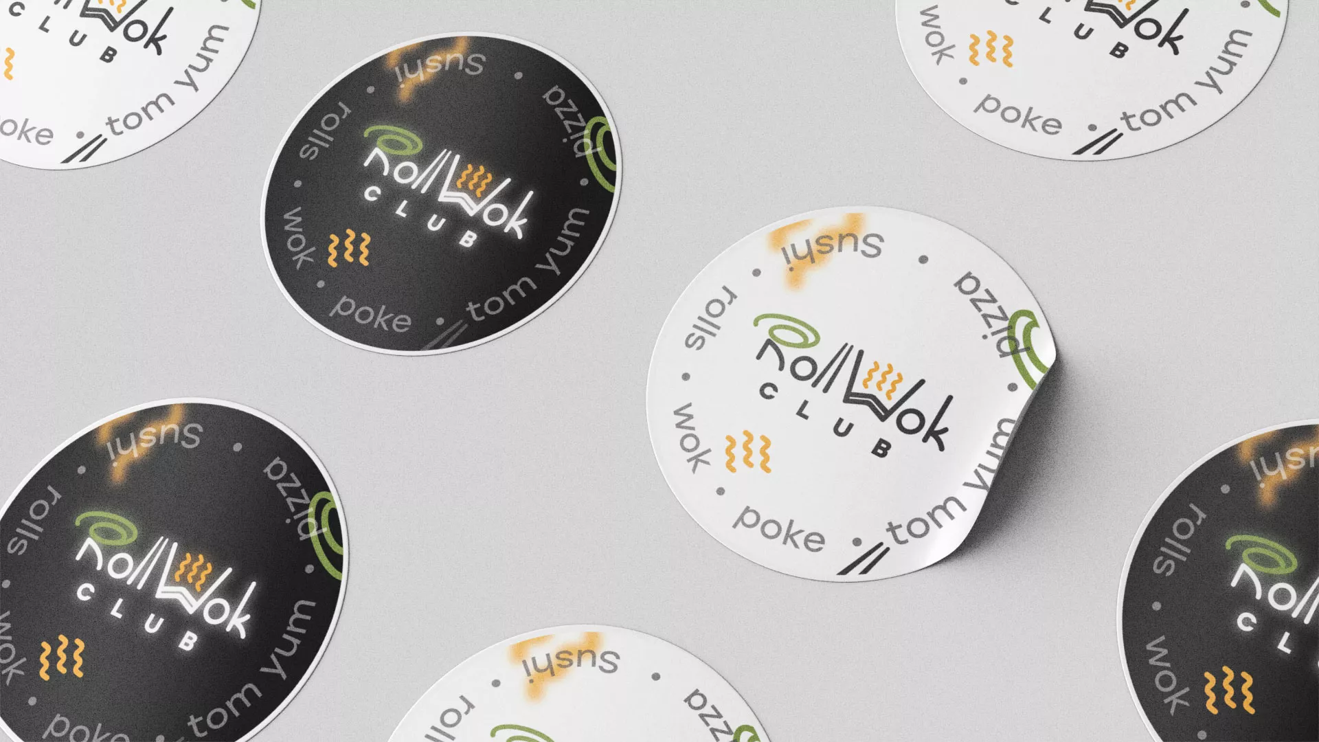 Разработка наклеек для суши-бара «Roll Wok Club» в Дно