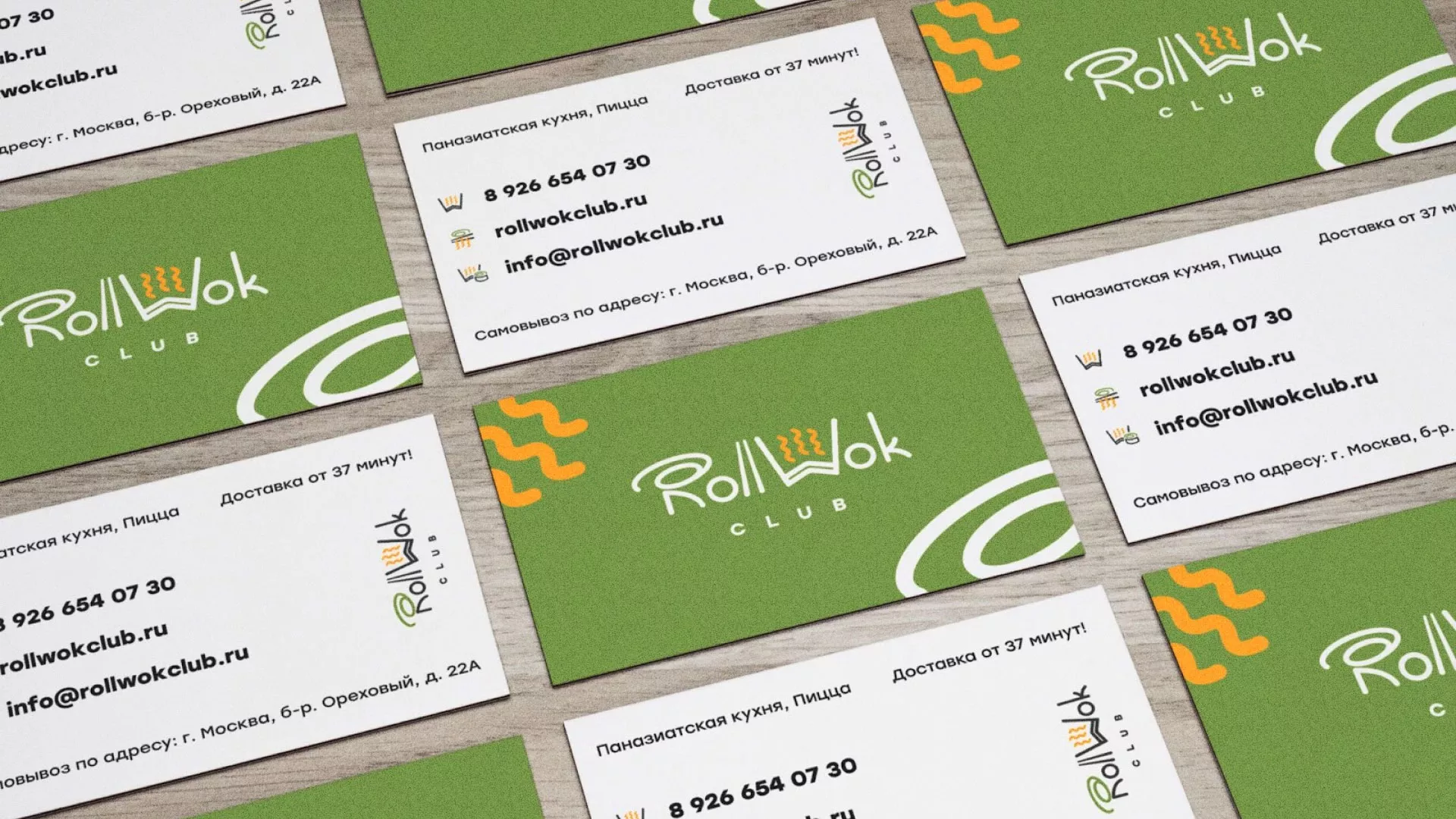 Разработка дизайна визиток суши-бара «Roll Wok Club» в Дно